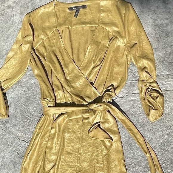 Bcbgmaxazria DARK CHARTREUSE green "TABEA" COCKTAIL DRESS silky shiny xs - Picture 4 of 6